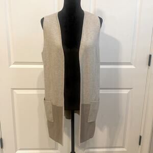 Chico's Oatmeal Beige Color Block Cottagecore Lagenlook Long Vest with Pockets